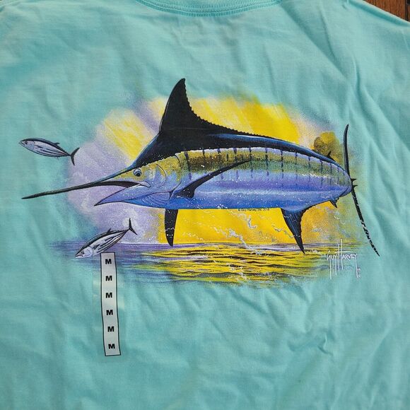GUY HARVEY T-Shirt Men's Size M Blue Mint Pocket AFTCO Marlin Fishing NEW Tags - Picture 4 of 10